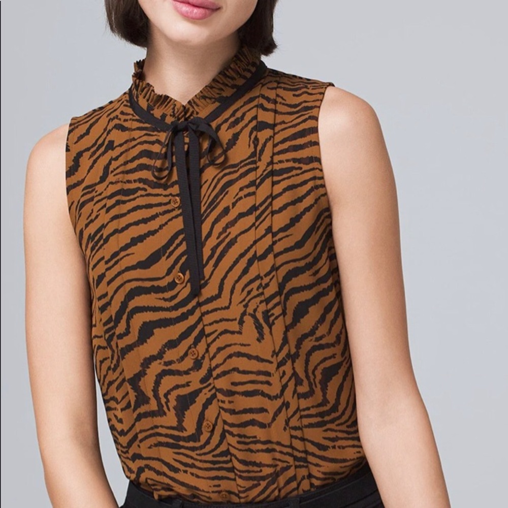 WHBM TIGER-PRINT TIE-NECK BLOUSE, Size: L NWT!!